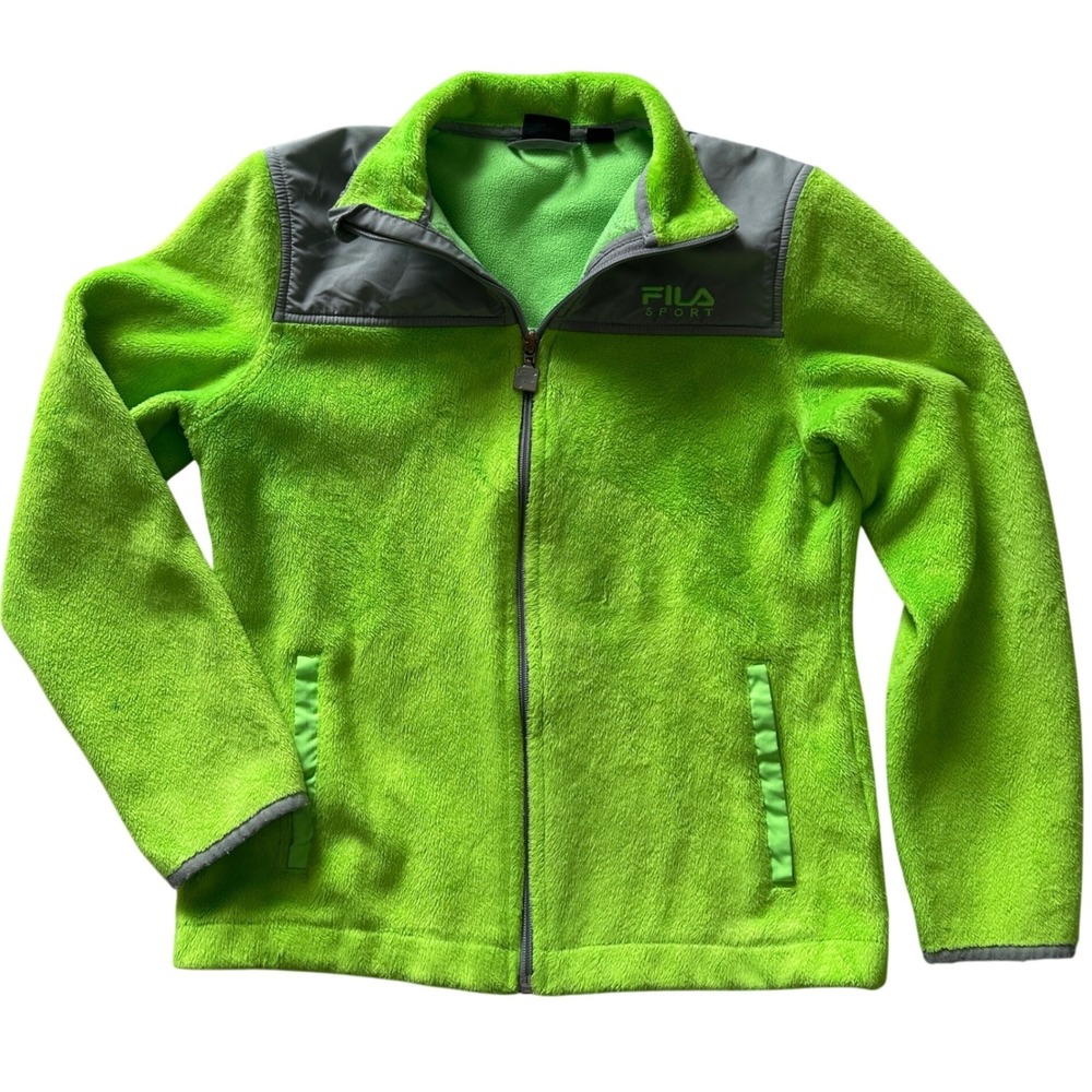 Fila Sport Fleece Jacket Kids XS/S 7/8 Neon Green Grey Full‎ Zip